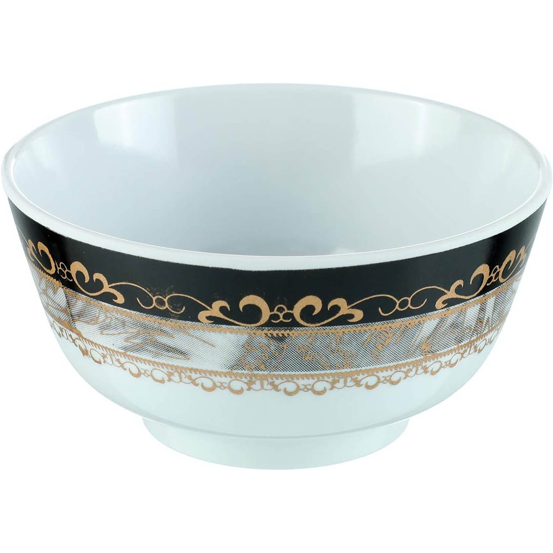 طقم سفرة ميلامين مستدير - 38 قطعة - أبيض/اسود