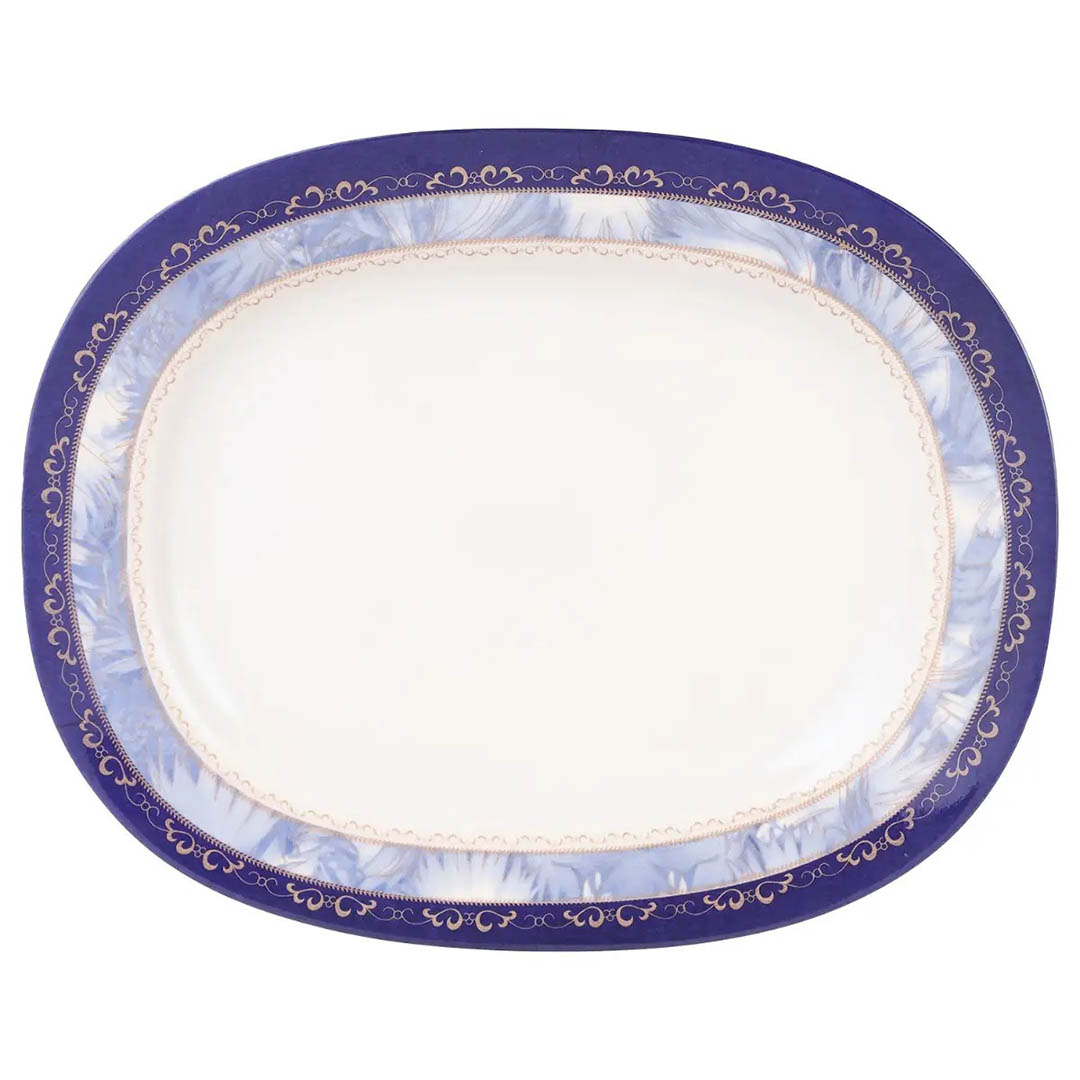 طقم سفرة ميلامين مستدير - رشا - 38 قطعة - أبيض/أزرق