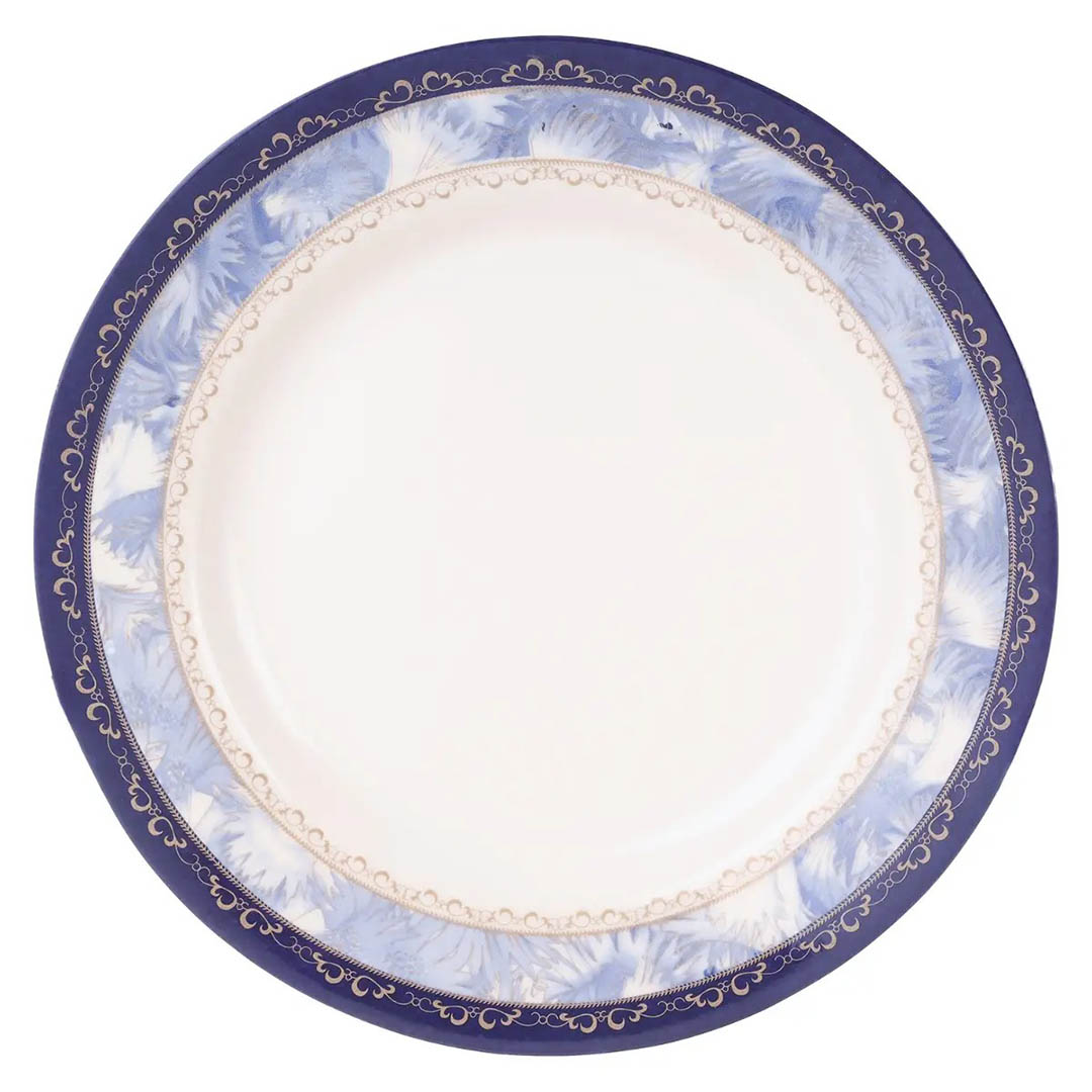 طقم سفرة ميلامين مستدير - رشا - 38 قطعة - أبيض/أزرق