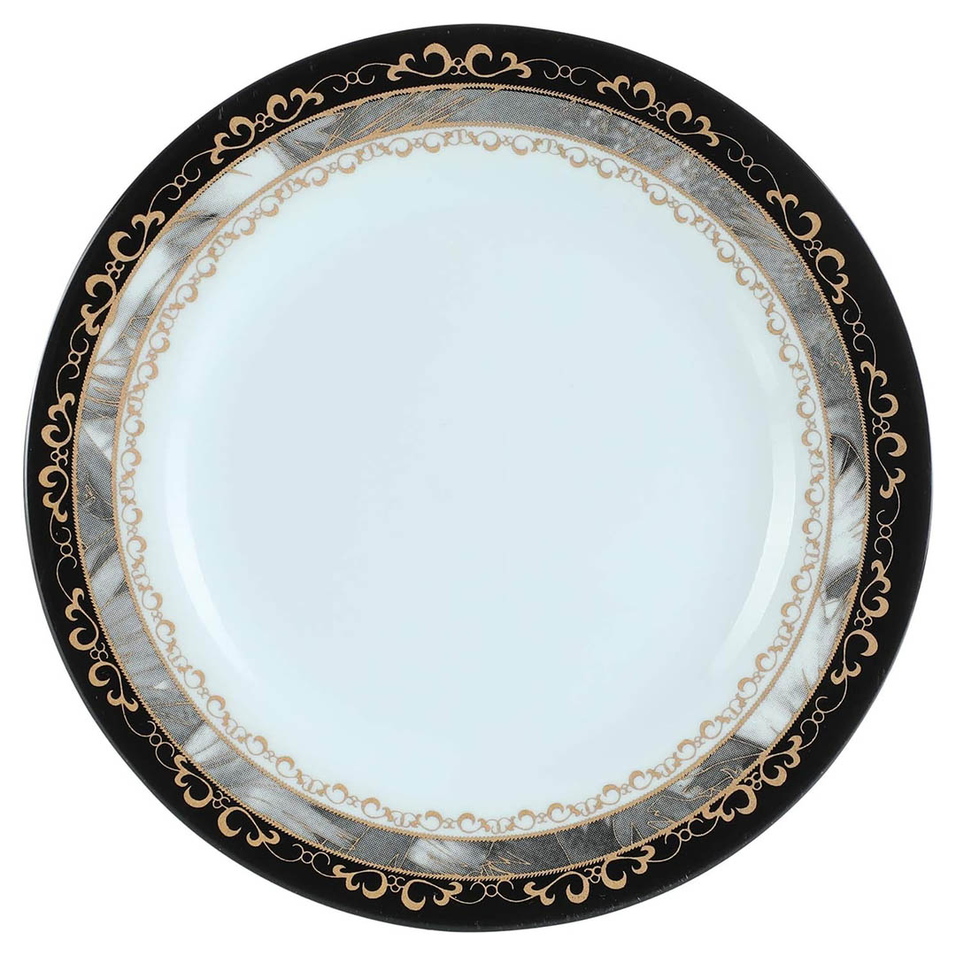 طقم سفرة ميلامين مستدير - 38 قطعة - أبيض/اسود