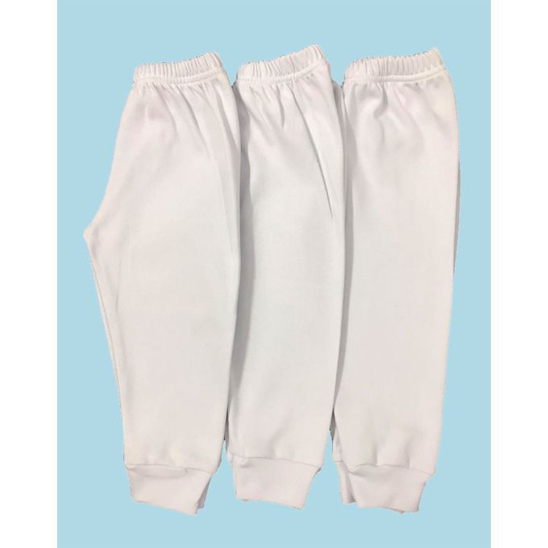 بنطلون سادة حديثي الولادة - 3 قطع - أبيض