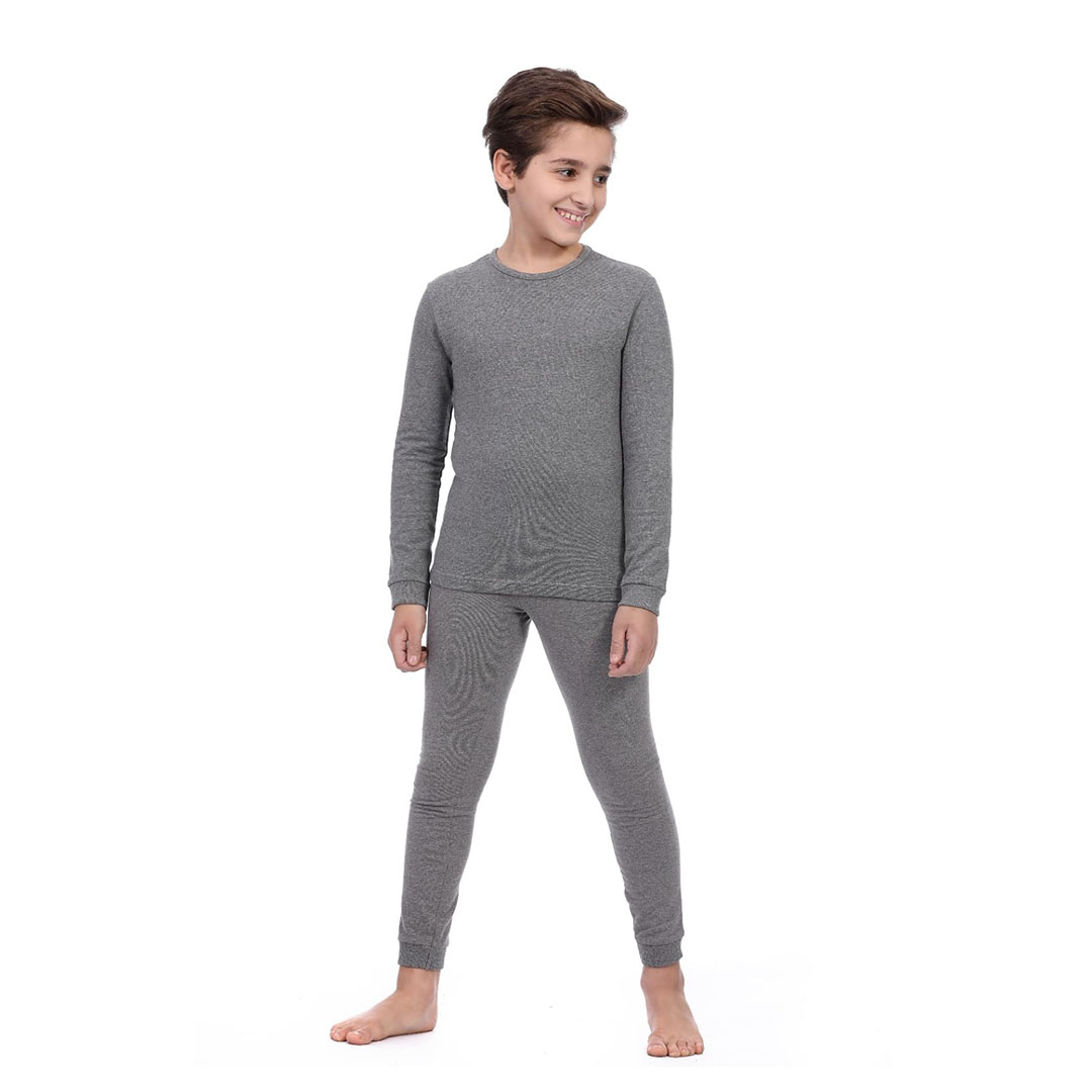 طقم دفاية مبطن اولادي - رمادي