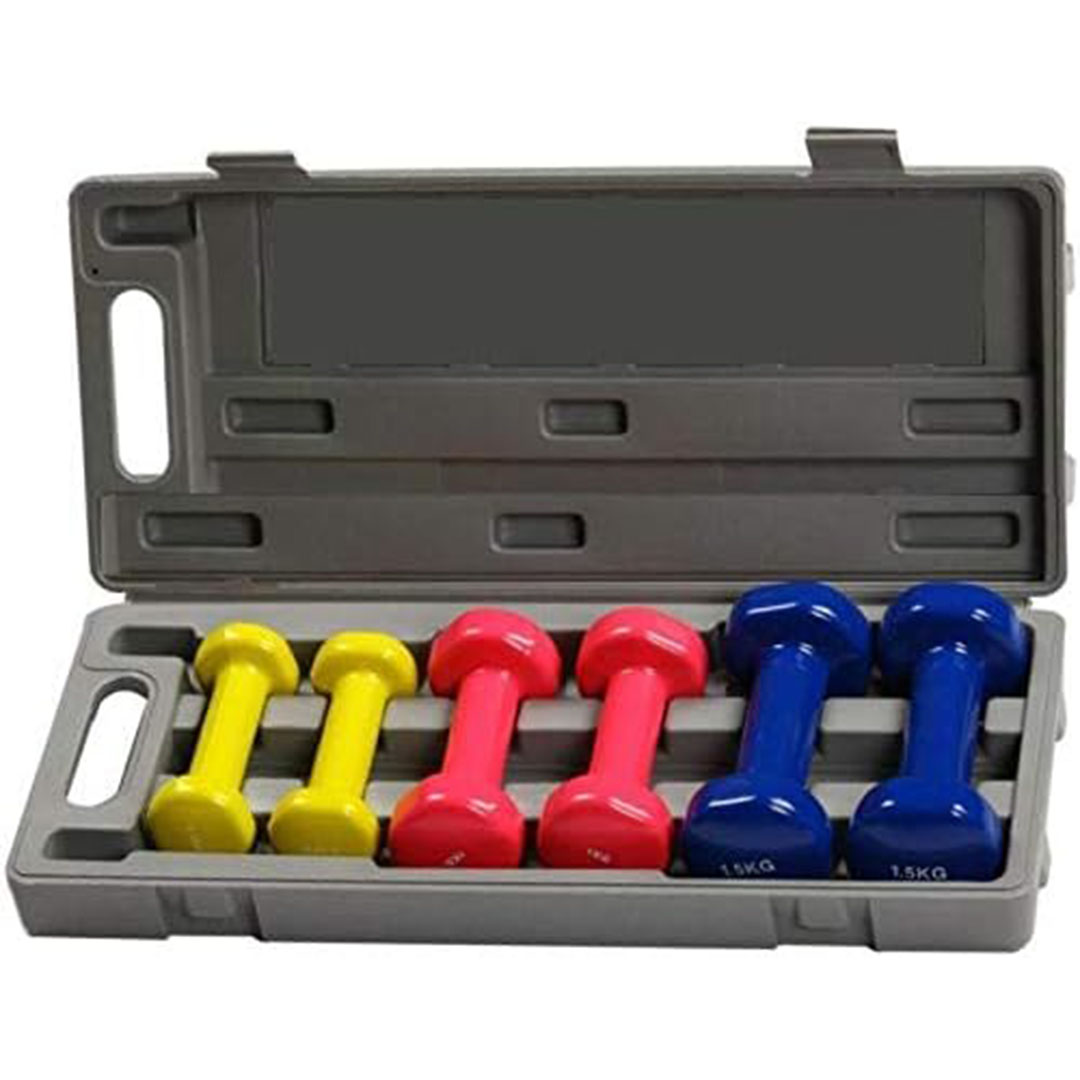 مجموعة اثقال دامبل من فينيل النيوبرين - 6 قطع مع صندوق