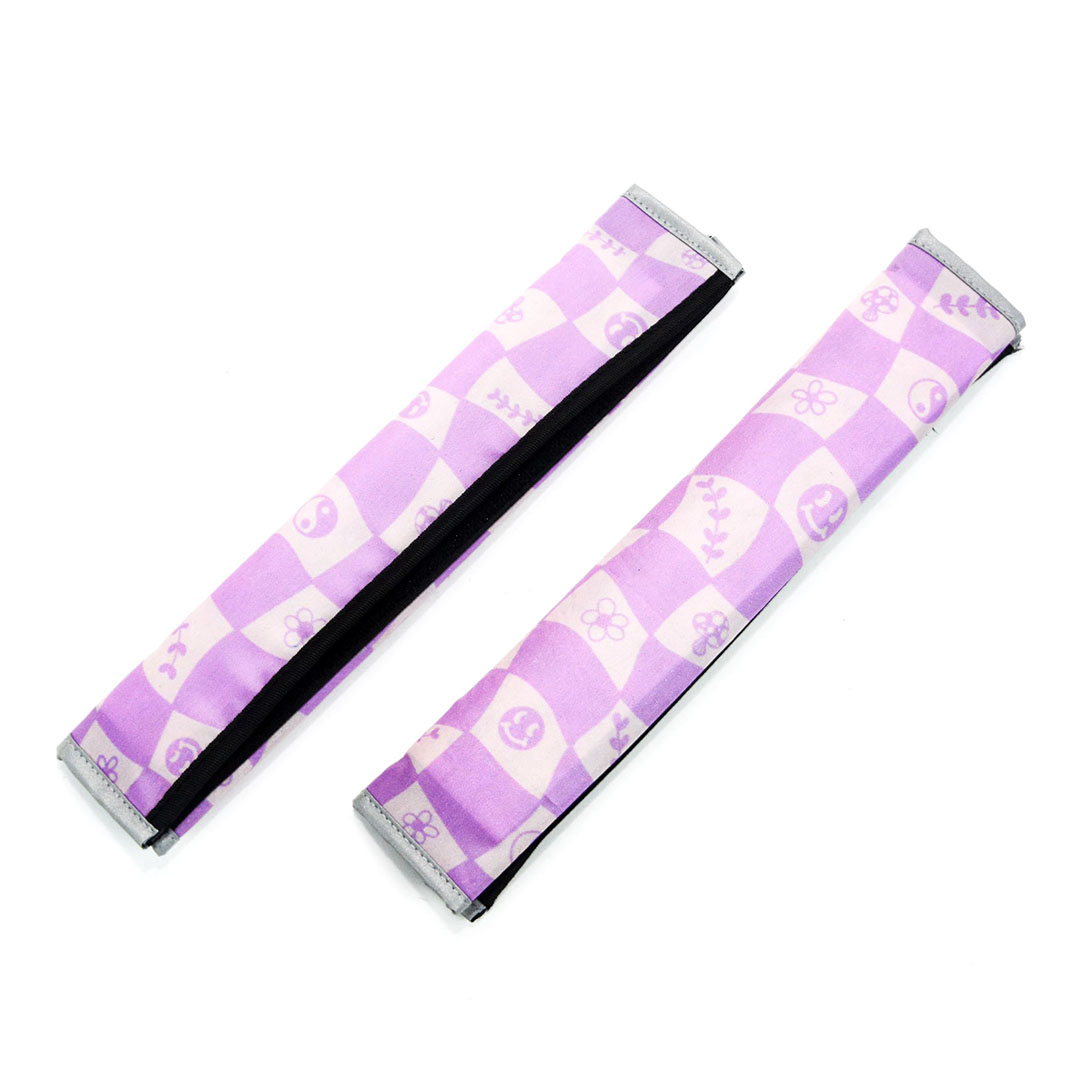 غطاء حزام أمان - موف/أبيض - قطعتين