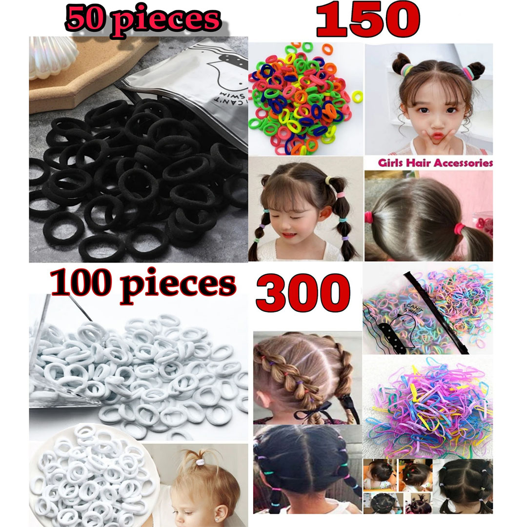 ربطات شعر مطاطية للأطفال أسود وأبيض وملوّن – 600 قطعة
