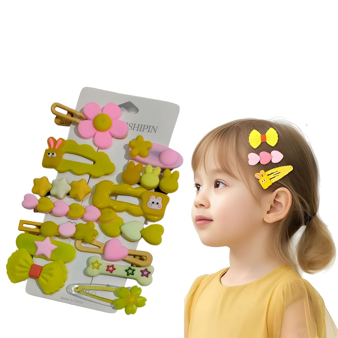 مجموعة مشبك شعر عصري ملون للبنات - 14 قطعة