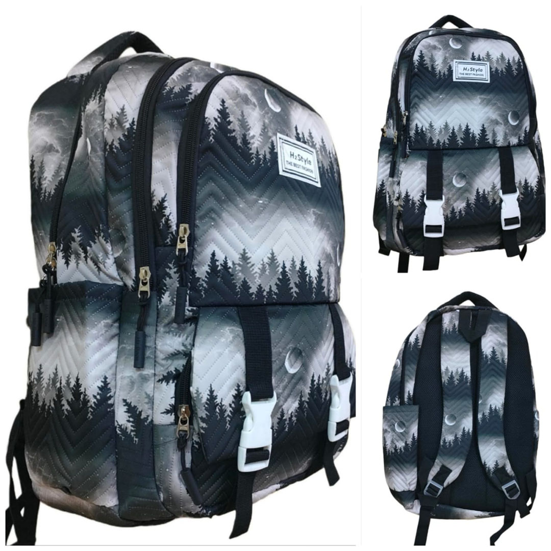 شنطة ظهر مدرسية - شكل أشجار - أسود