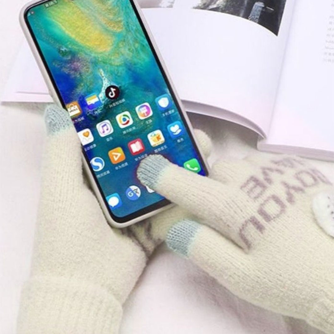 جوانتي حريمي تاتش للموبايل من الصوف - بيج