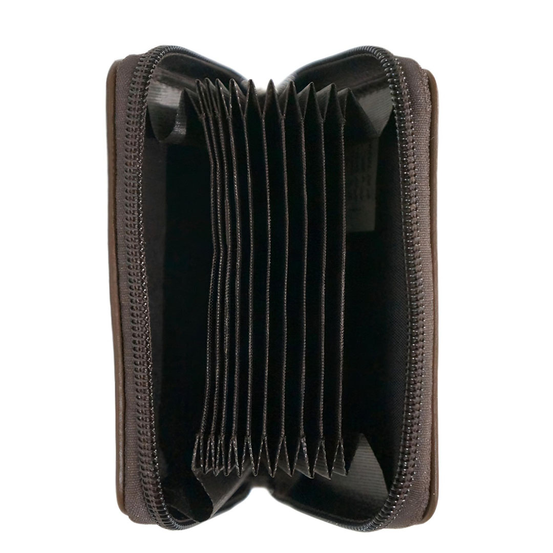 محفظة جلدية للجنسين للحفاظ على كروت والبطاقات بسوستة للغلق - بني