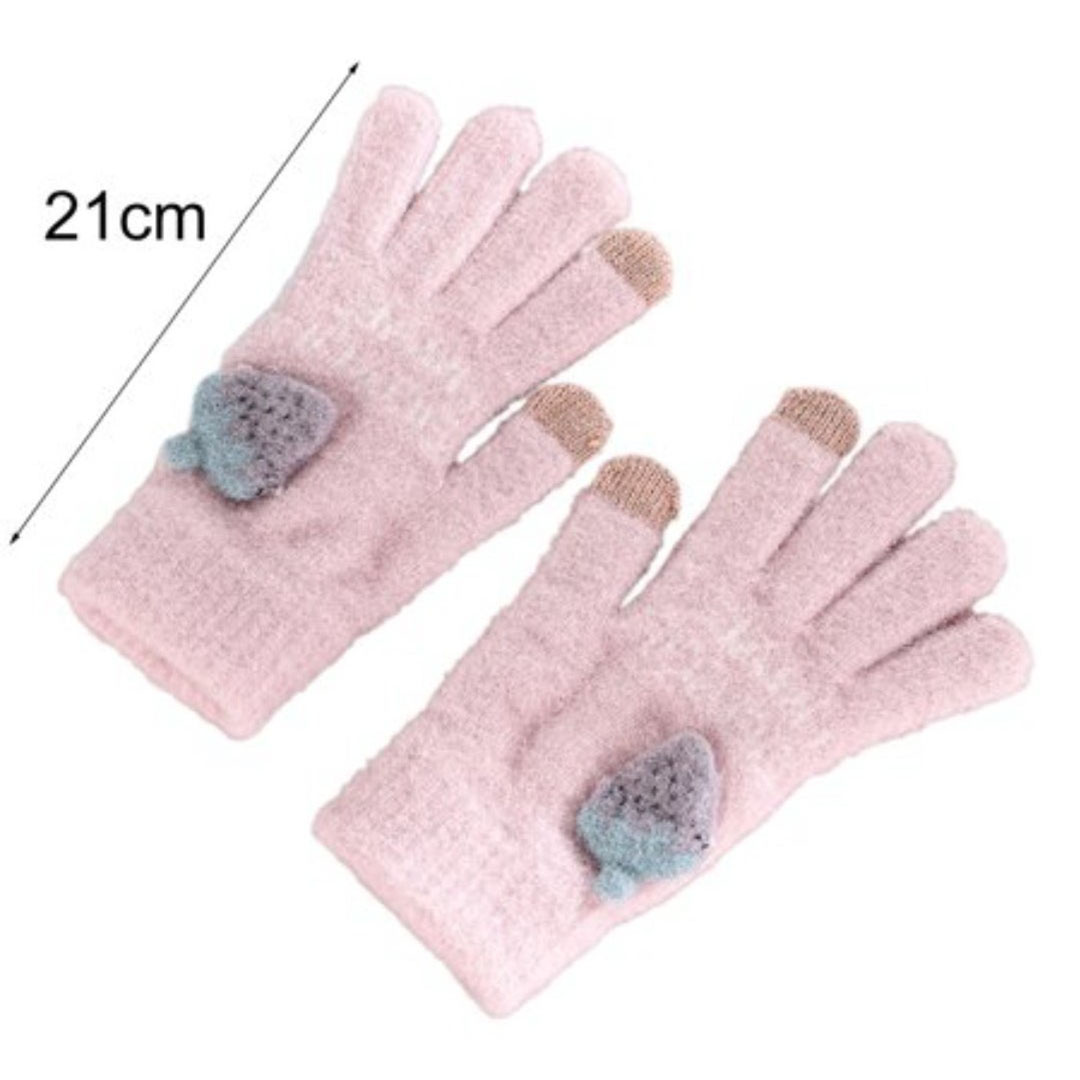 جوانتي حريمي تاتش للموبايل من الصوف - بينك