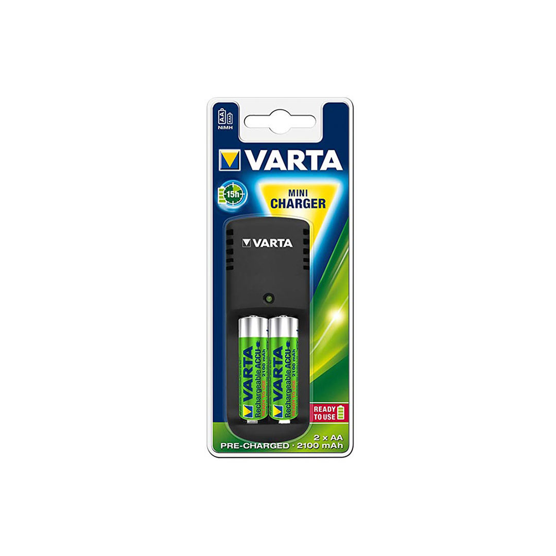 شاحن بطارية صغير مع بطاريتي AA - أسود