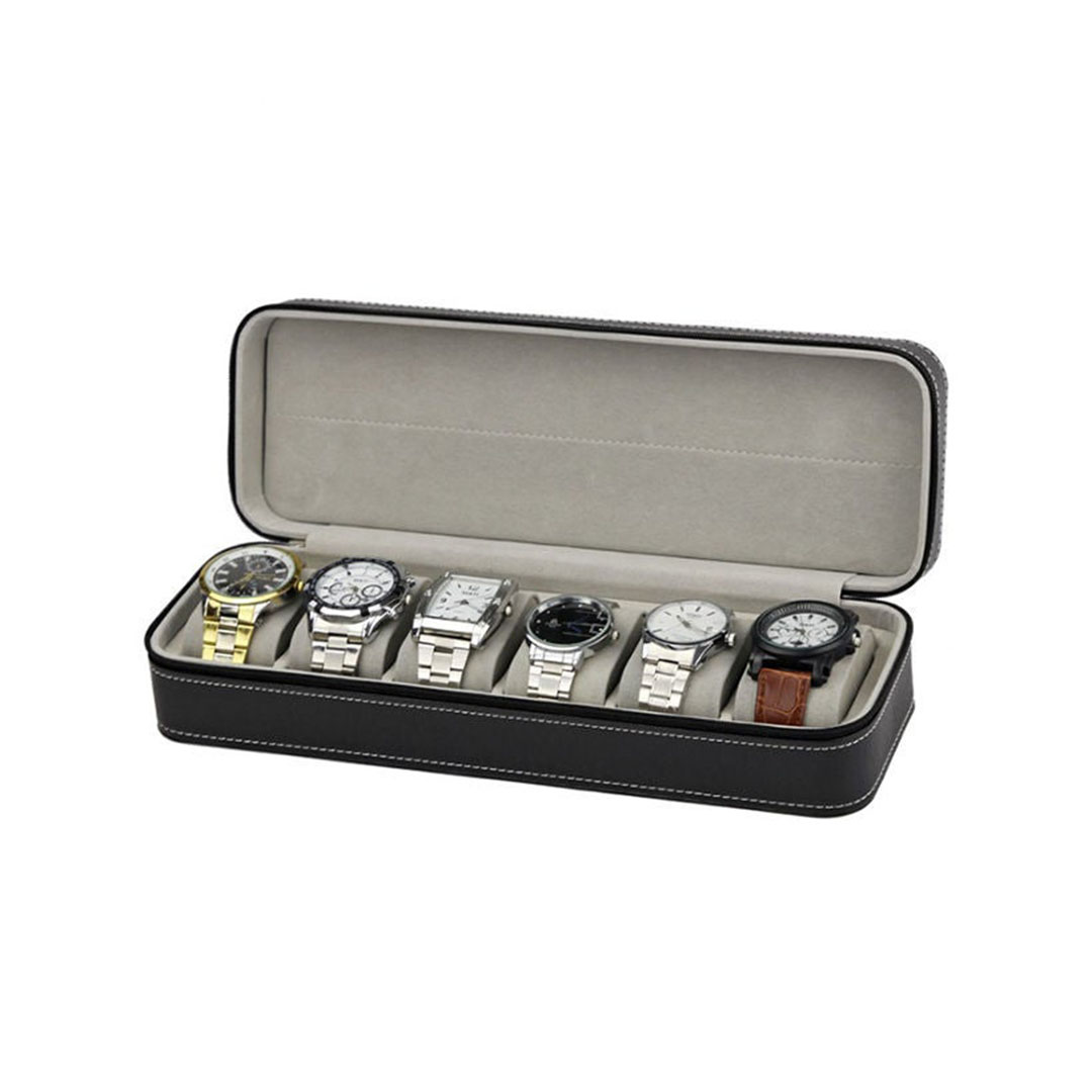 علبة تنظيم الساعات - 6 أماكن - أسود