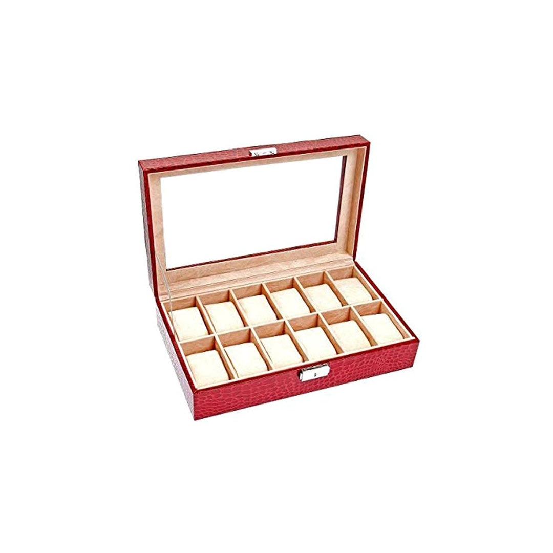 صندوق تنظيم الساعات - 12 عين - أحمر