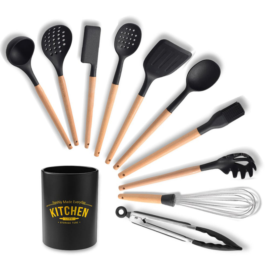 طقم معالق سيليكون - 10 قطع - أسود