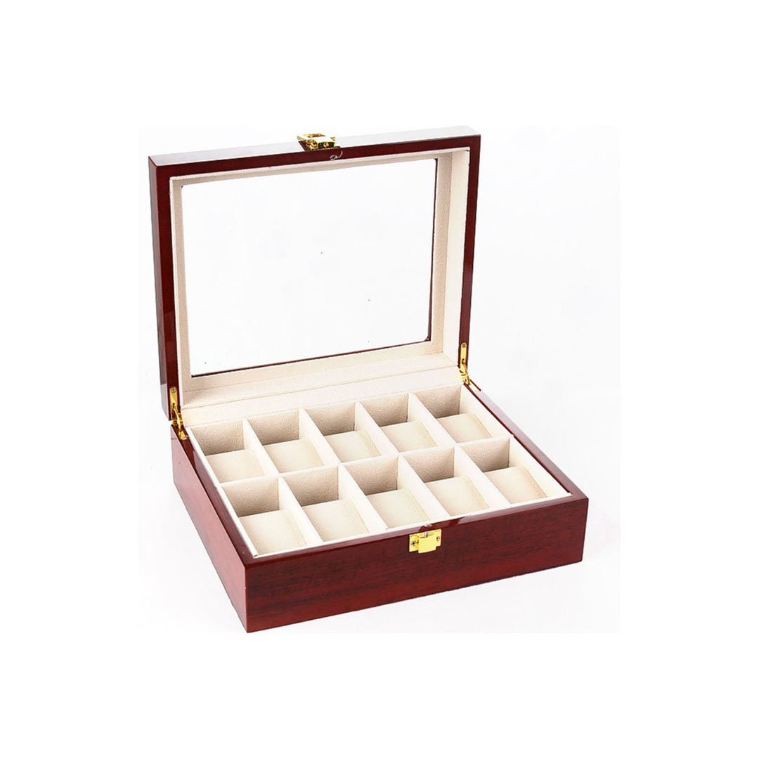 منظم ساعات خشب - 10 أماكن - أحمر