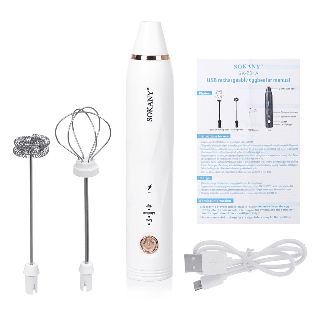 SK-201A مضرب يدوي قابل للشحن 2*1 سوكاني - أبيض