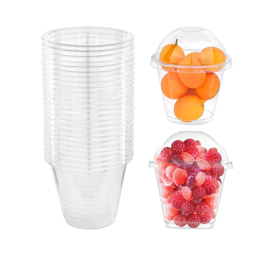 أكواب شفافة البلاستيكية بأغطية - 50 قطعة