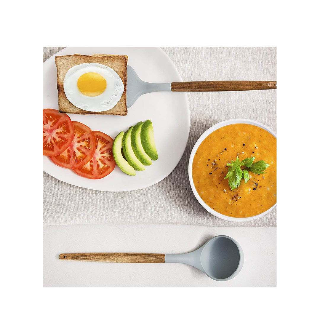 طقم معالق سيليكون - 8 قطع - رمادي