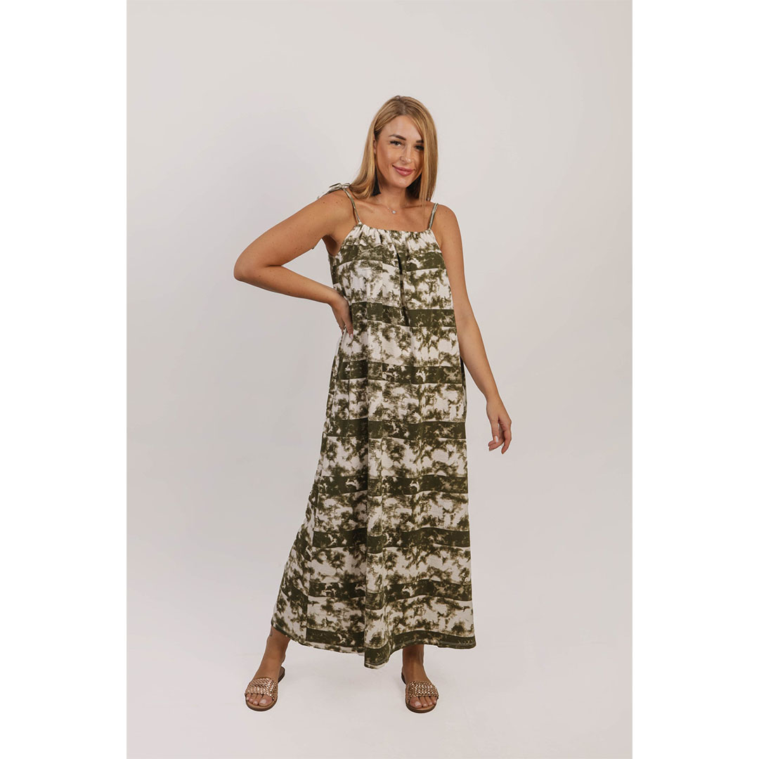 فستان طويل حريمي - زيتي/أبيض