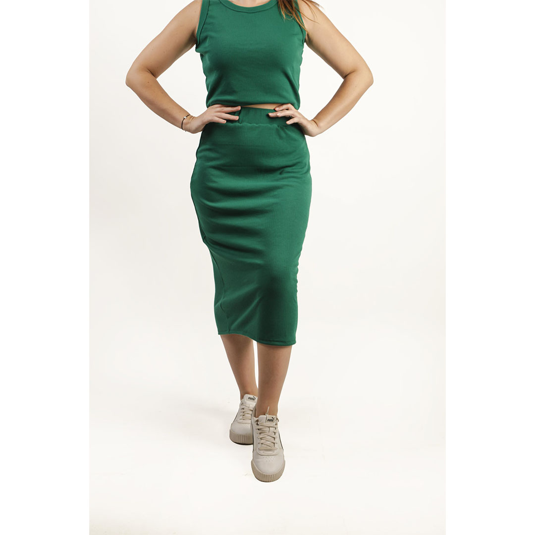 جيبة طويلة وسط عالي حريمي - أخضر غامق