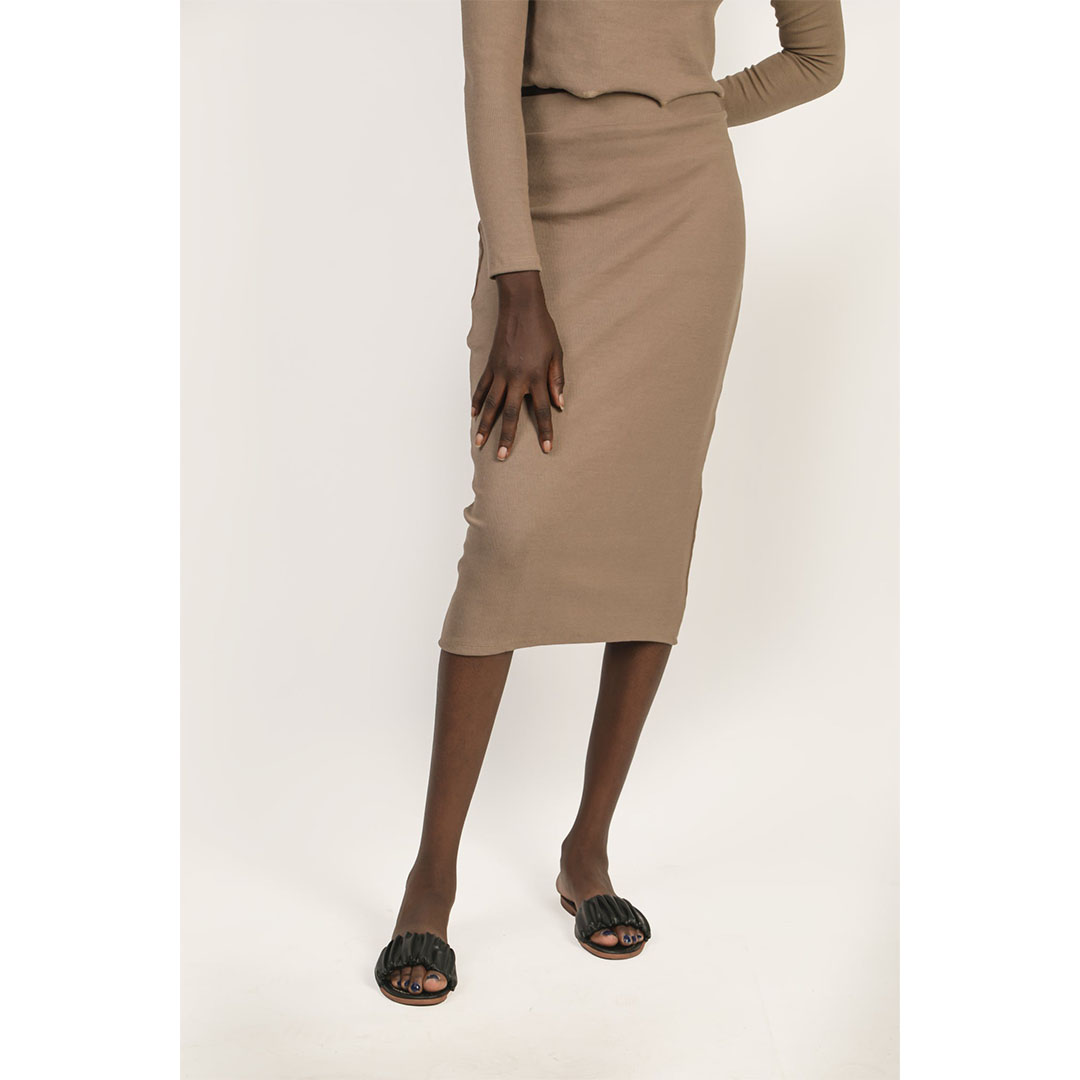 جيبة طويلة وسط عالي حريمي - كاكي