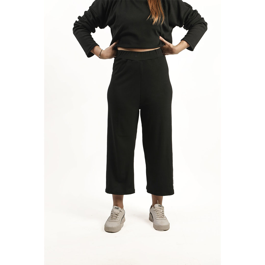 بنطلون برجل واسعة حريمي - أسود