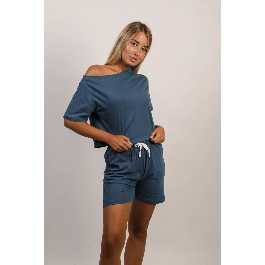 طقم شورت و تيشيرت حريمي - كحلي