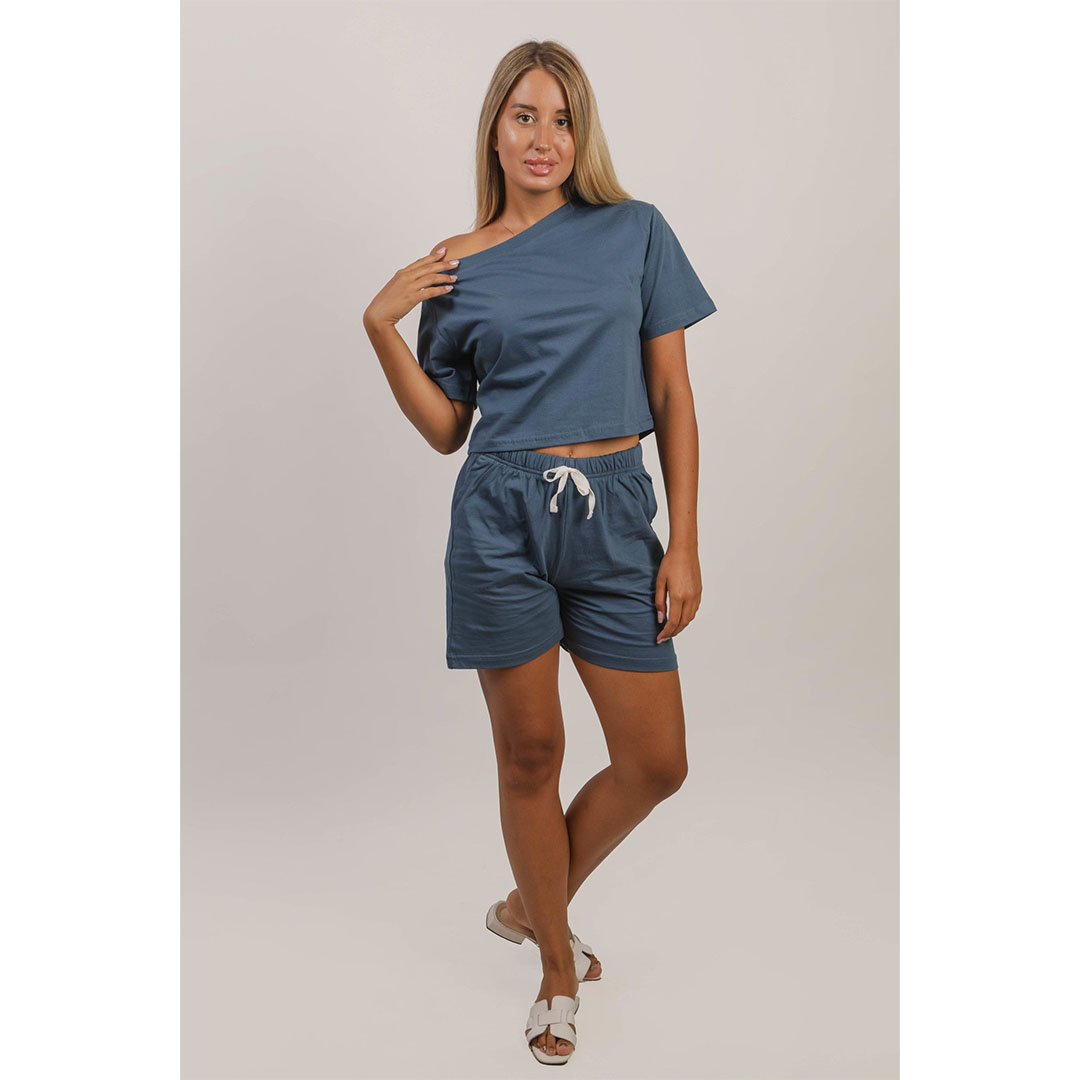 طقم شورت و تيشيرت حريمي - كحلي