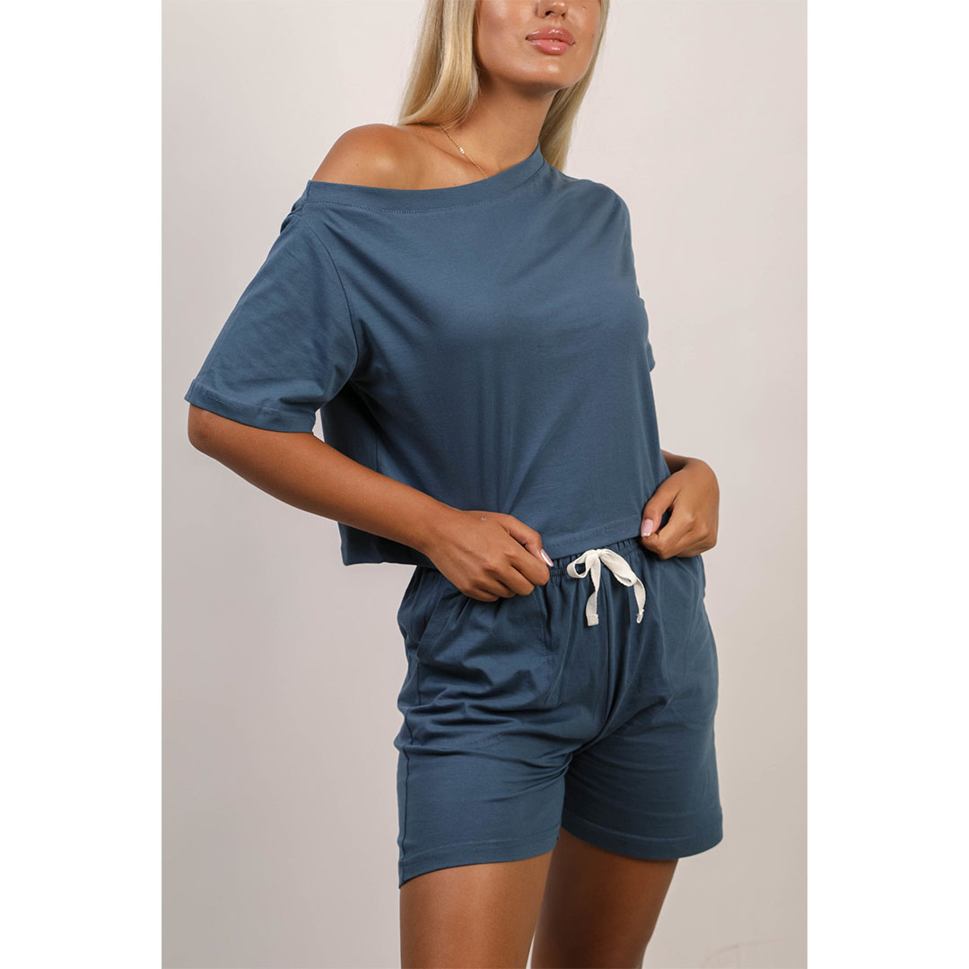 طقم شورت و تيشيرت حريمي - كحلي