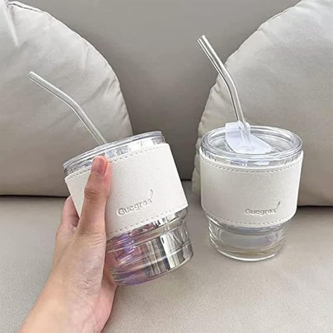 كوب سفر زجاجي بغطاء وشاليموه - 450 مل