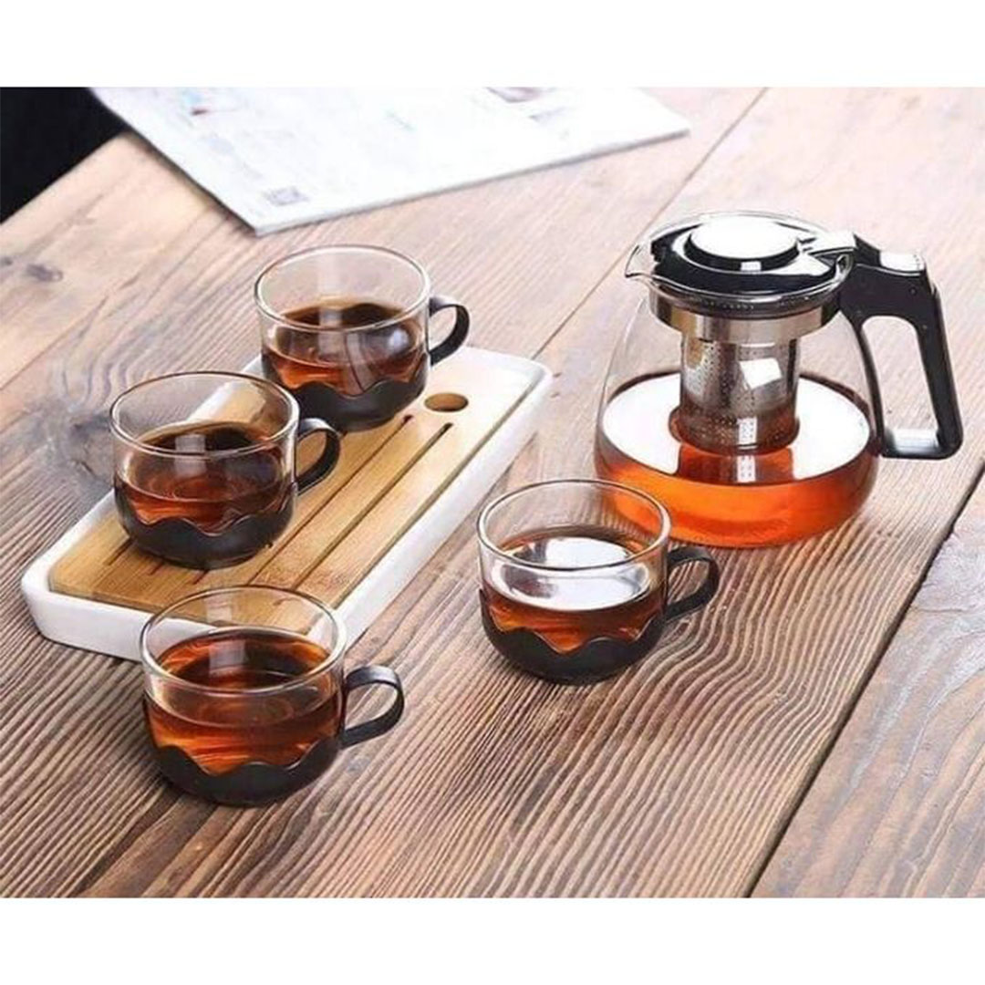 طقم شاي زجاجي 150 مل مع إبريق شاي 1 لتر