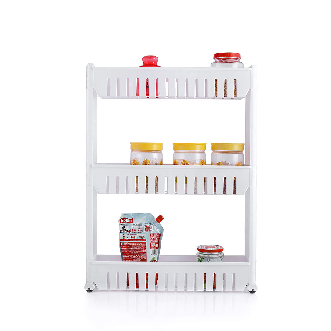 رف منظم تخزين مع عجلات - 3 ارفف - أبيض