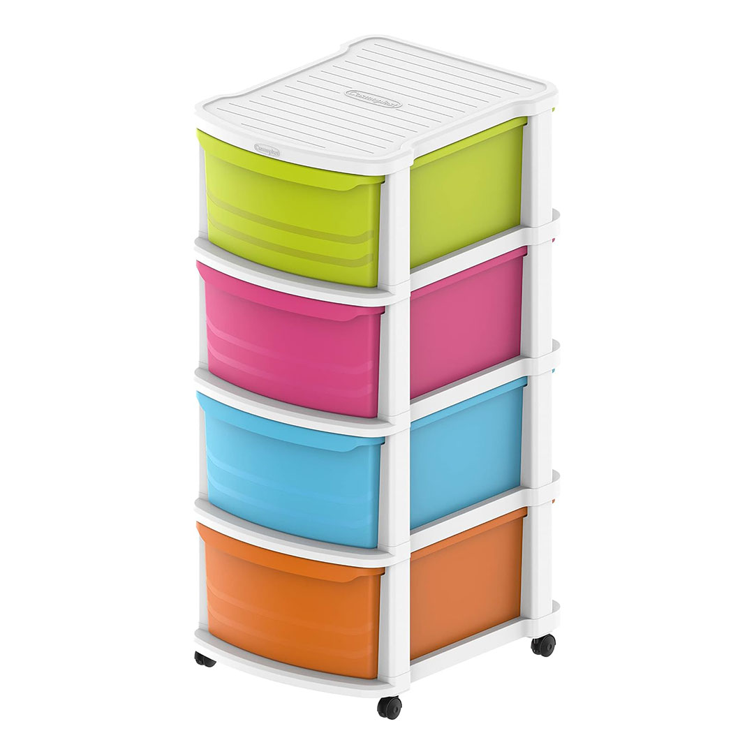 صناديق تخزين بلاستيكية ملونة - 4 قطع - متعددة الالوان