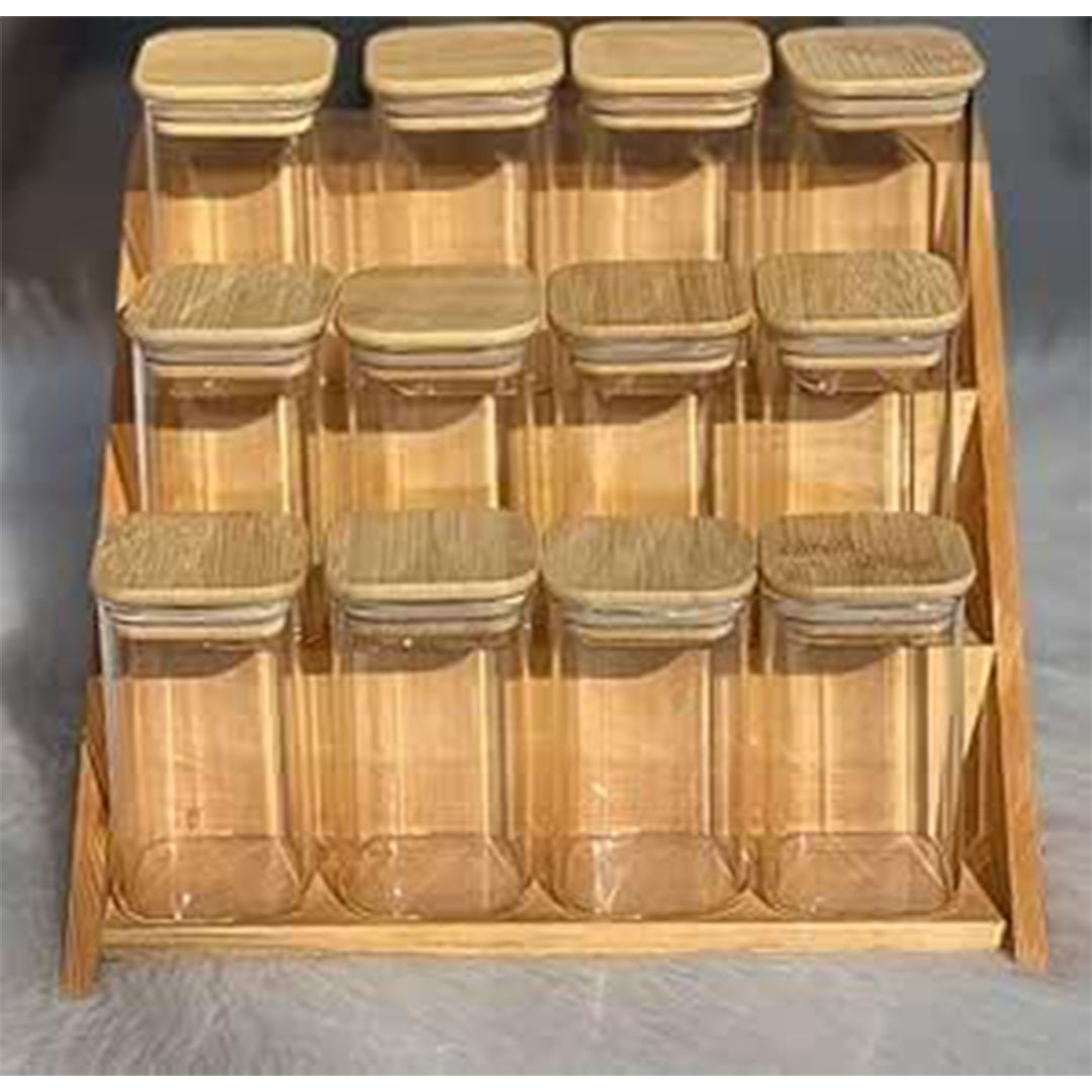 طقم برطمانات توابل محكمة الغلق مع اغطية من الخشب - سعة 200 مل - 12 قطعة