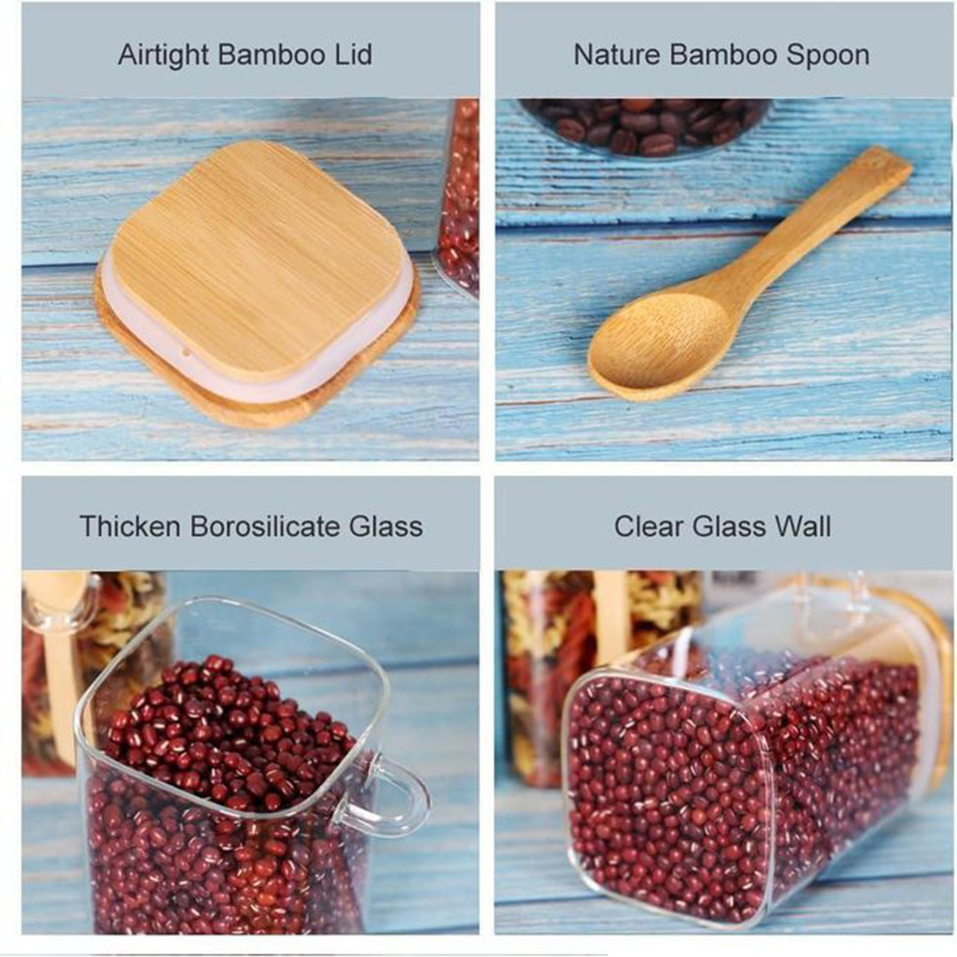 برطمان زجاجي شفاف مع ملعقة خشبية - 250 مل