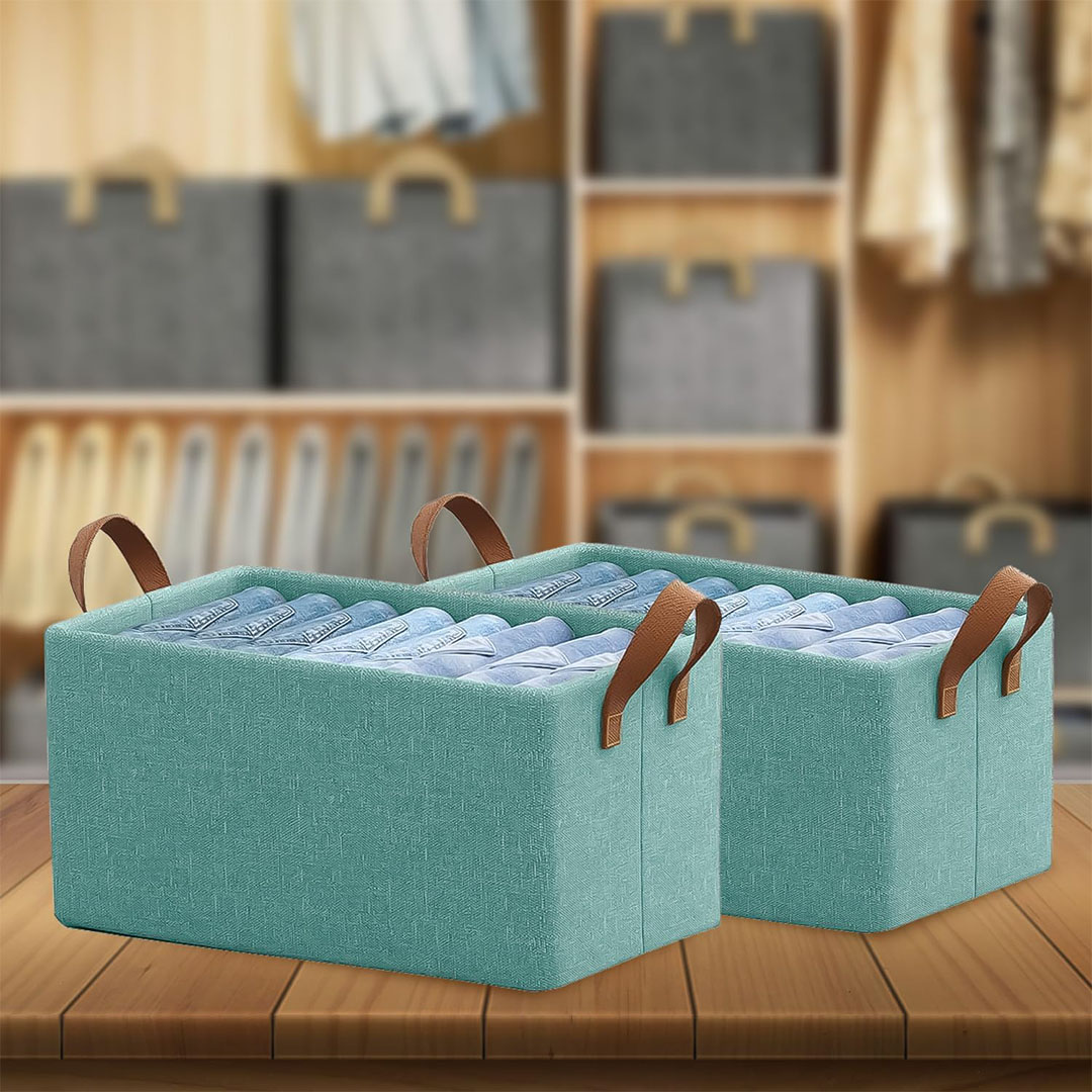 صندوق تخزين قماش قابل للطي - فيروزي - 2 قطعة