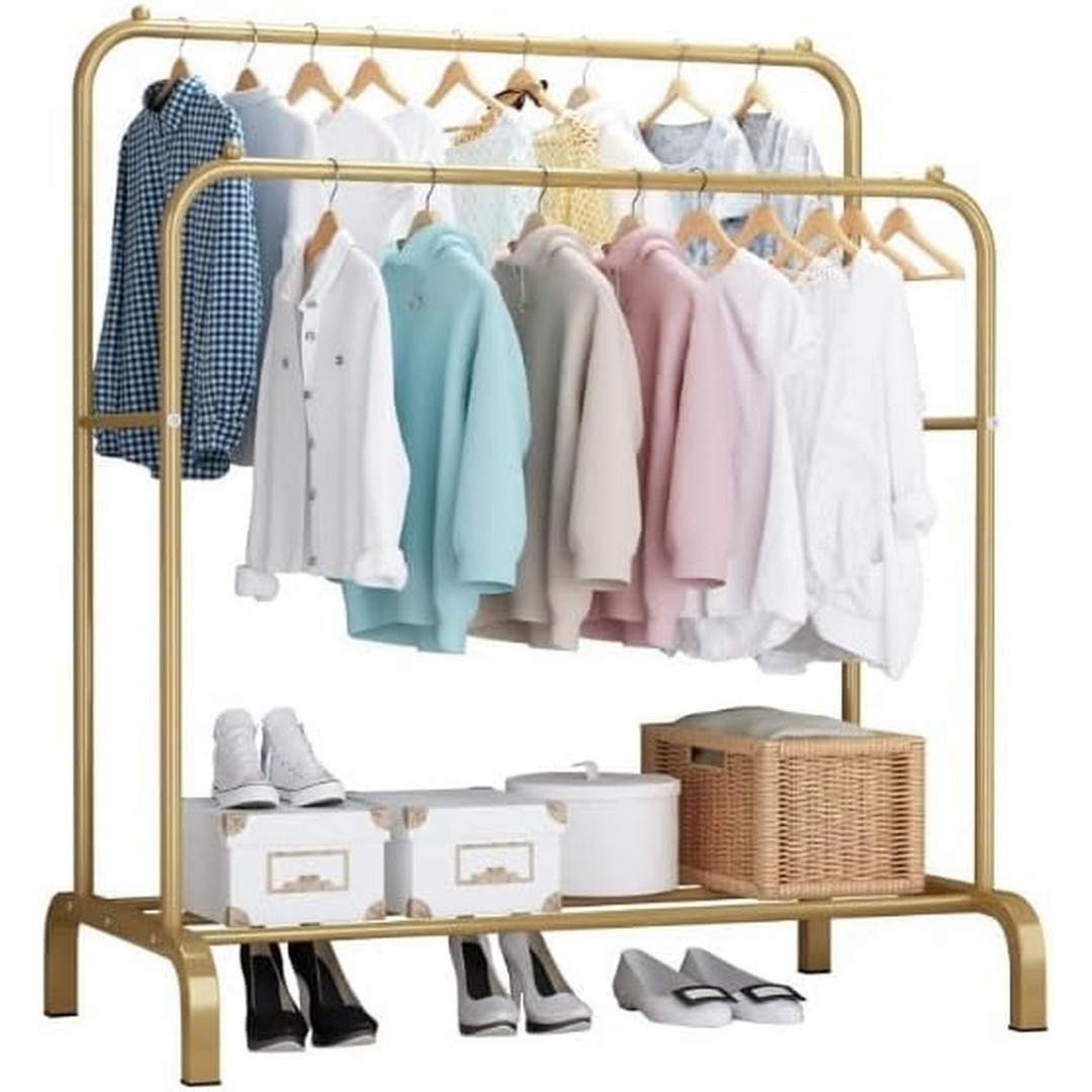 حامل ومنظم ملابس مزدوج - ذهبي