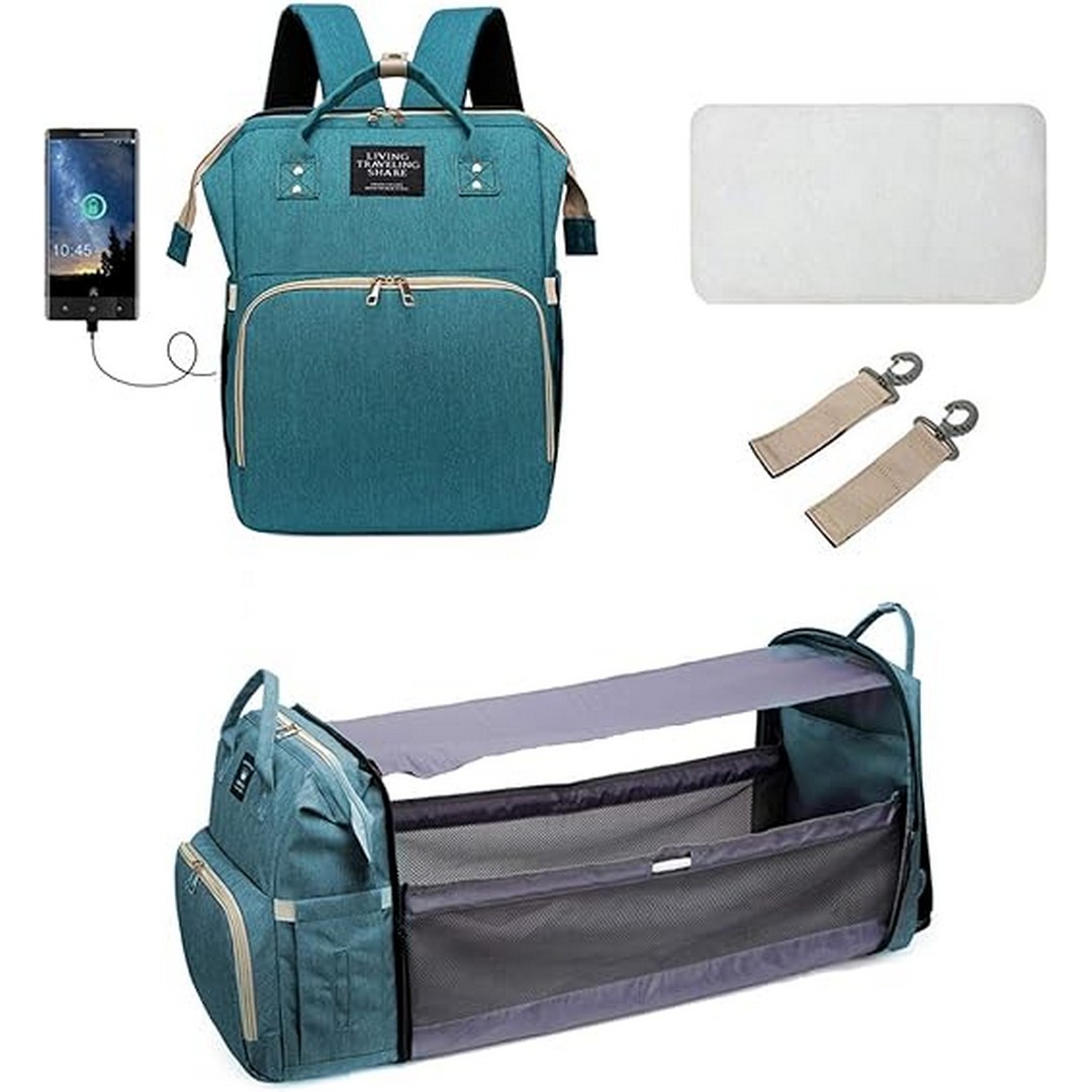 حقيبة ظهر و سرير للأطفال قابل للطي - تركواز