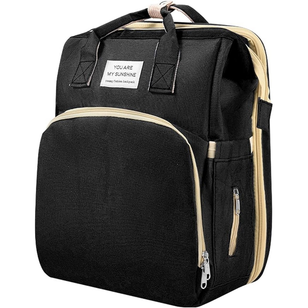 حقيبة ظهر و سرير للأطفال قابل للطي - أسود