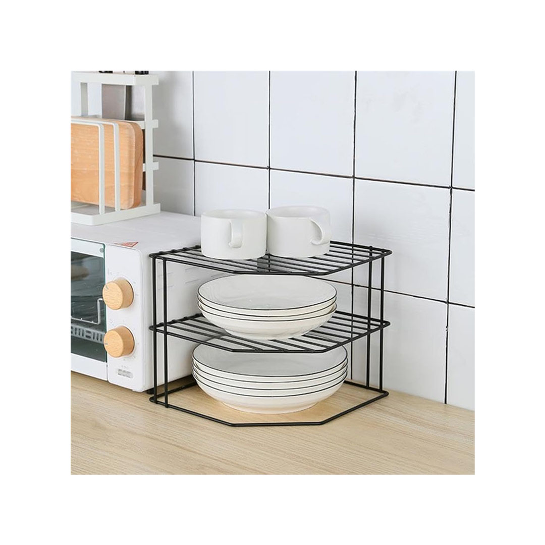 رف أطباق زاوية - 3 طبقات - أسود