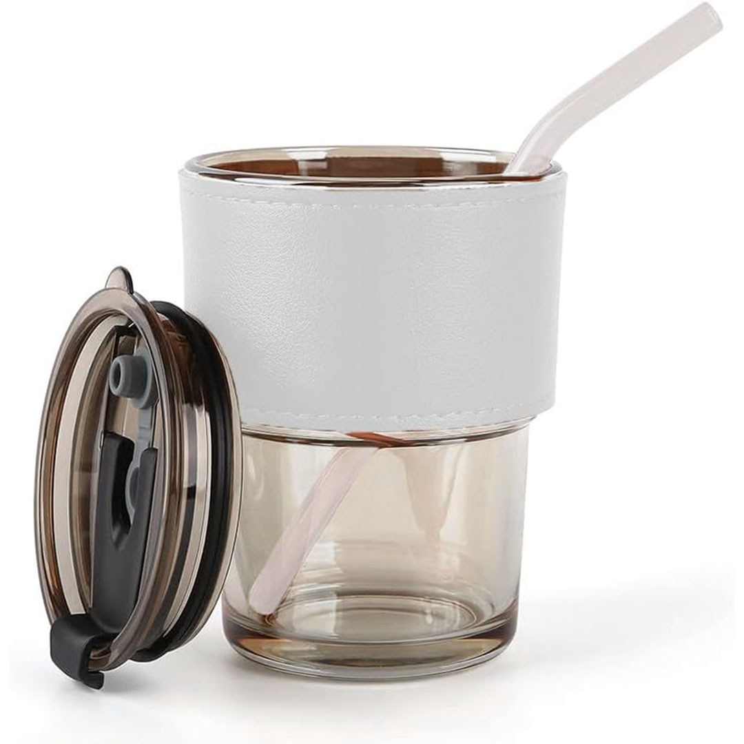 كوب سفر زجاجي بغطاء وشاليموه - 450 مل