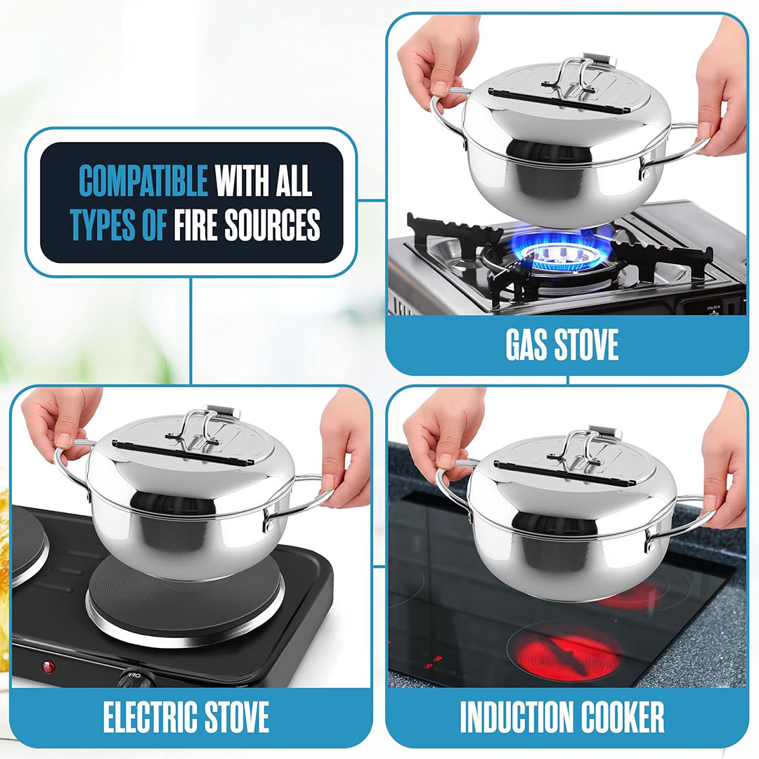 مقلاة عميقة صغيرة للاستخدام على البوتجاز مع سلة من الفولاذ المقاوم للصدأ