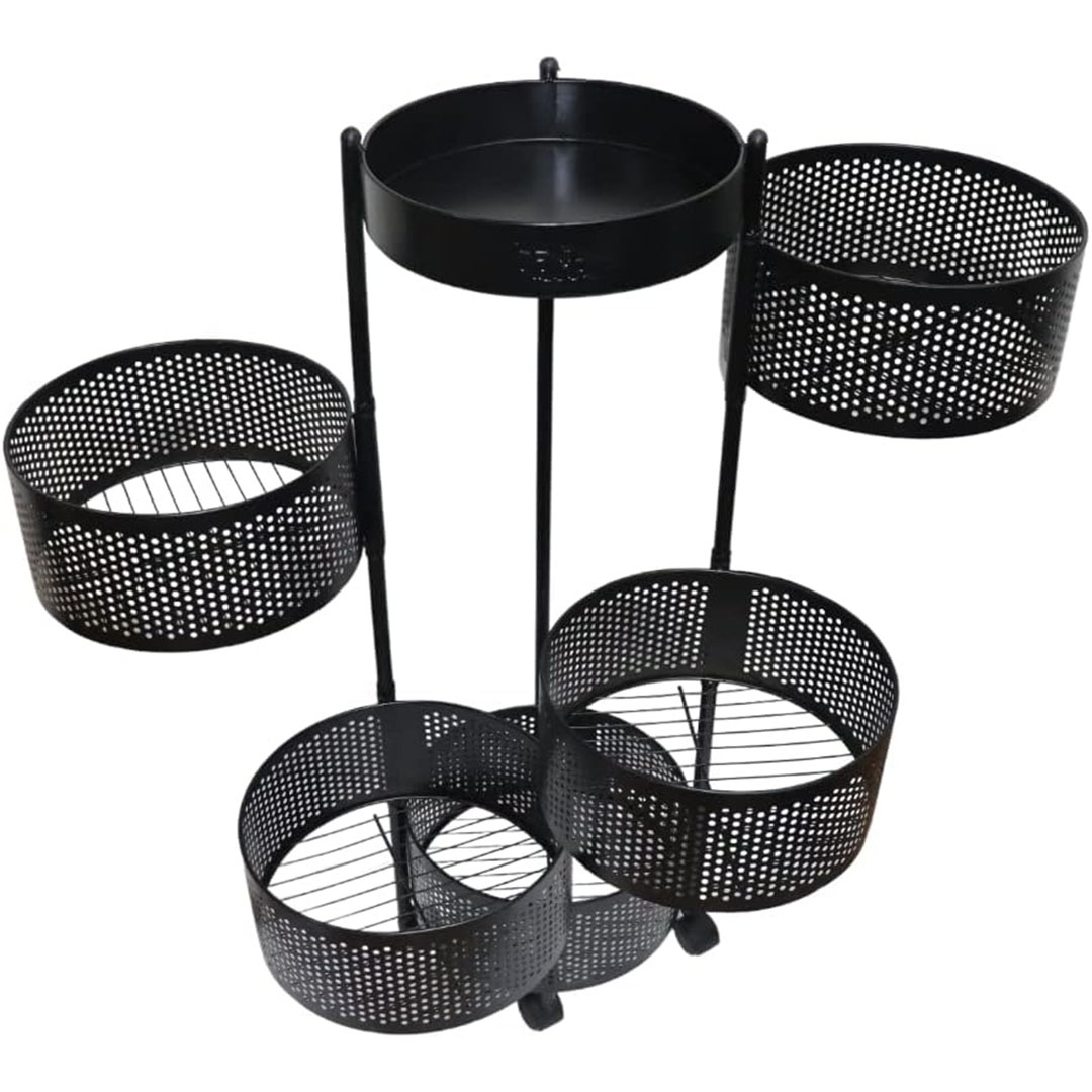 عربة معدنية دائرية تربو 5 أدوار بعجلات - أسود