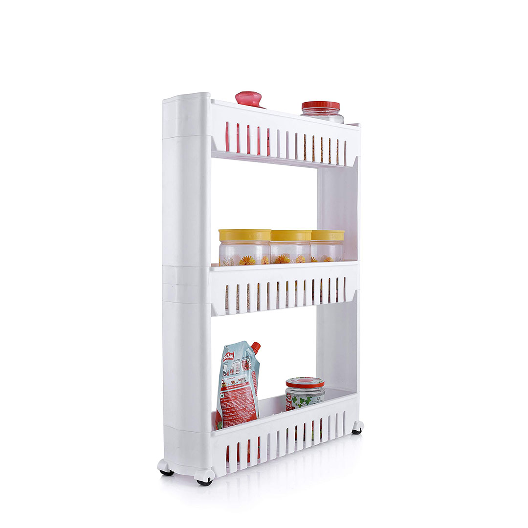 رف منظم تخزين مع عجلات - 3 ارفف - أبيض