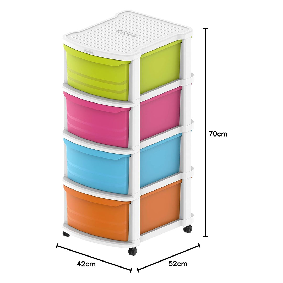 صناديق تخزين بلاستيكية ملونة - 4 قطع - متعددة الالوان