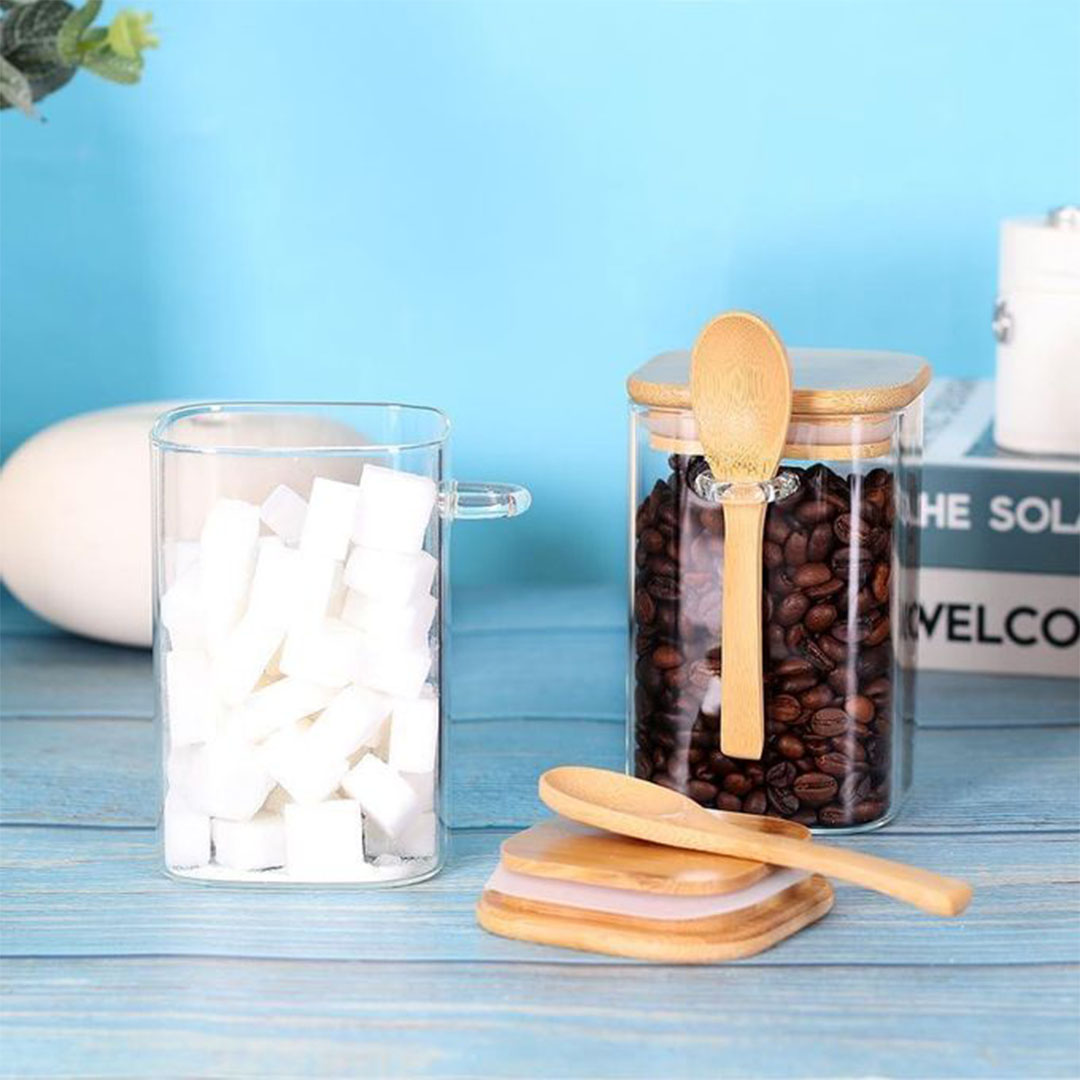 برطمان زجاجي شفاف مع ملعقة خشبية - 250 مل