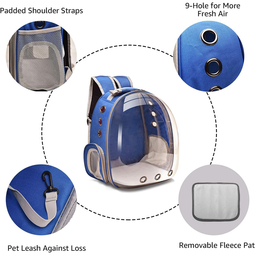 شنطة ظهر للسفر لحمل القطط والكلاب الصغيرة - أزرق