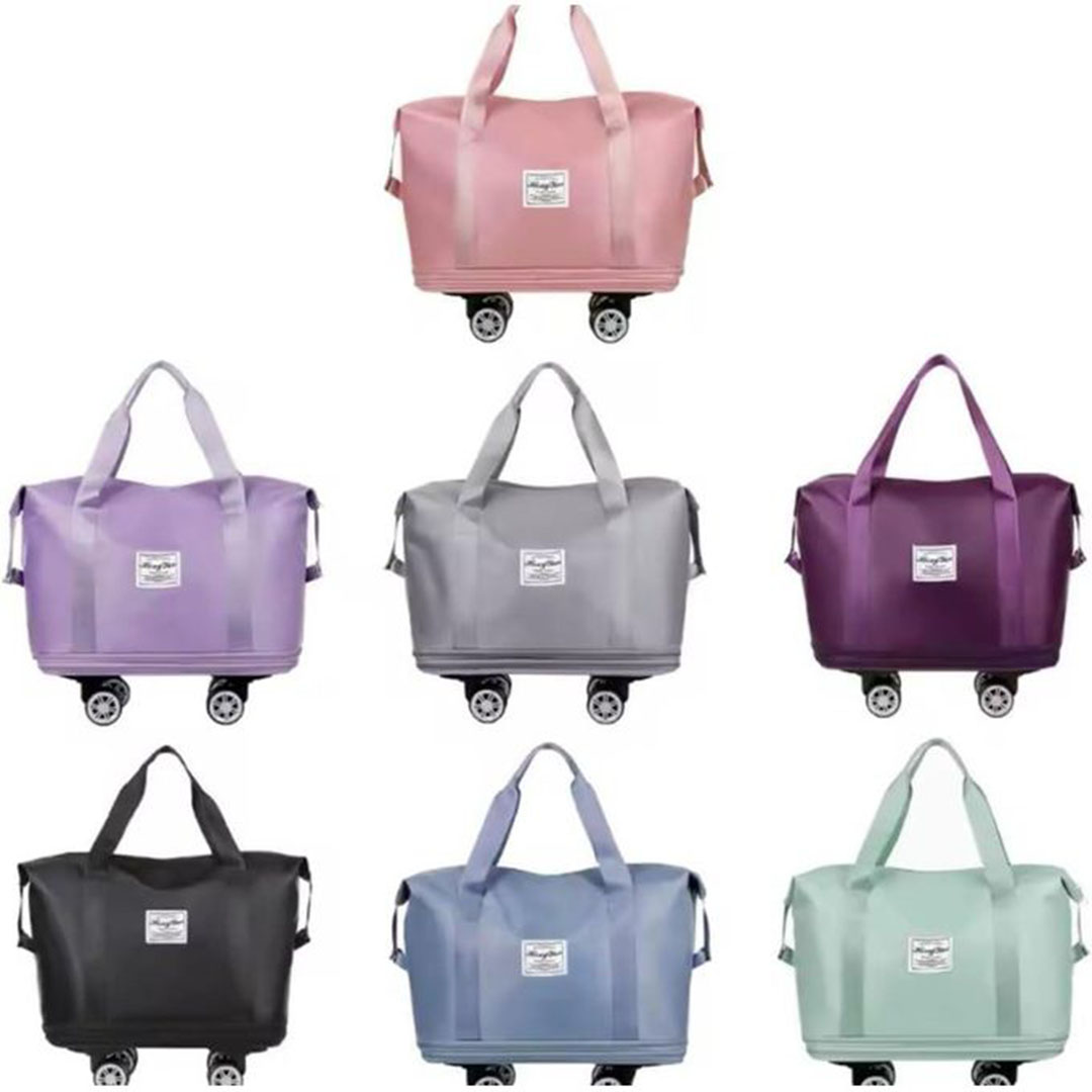 حقيبة سفر كبيرة بطبقتين بتصميم قابل للطي وعجلات ناعمة - رمادي