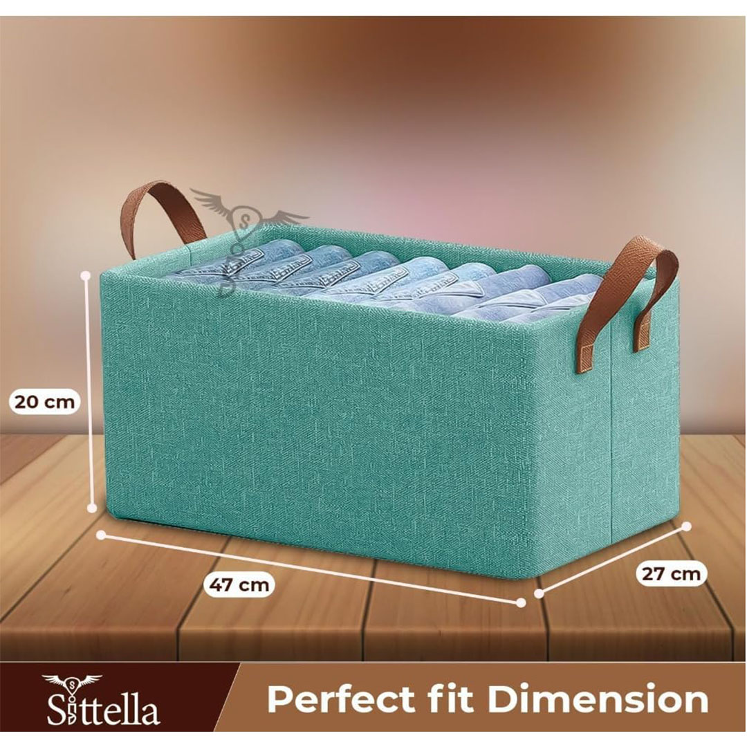 صندوق تخزين قماش قابل للطي - فيروزي - 2 قطعة