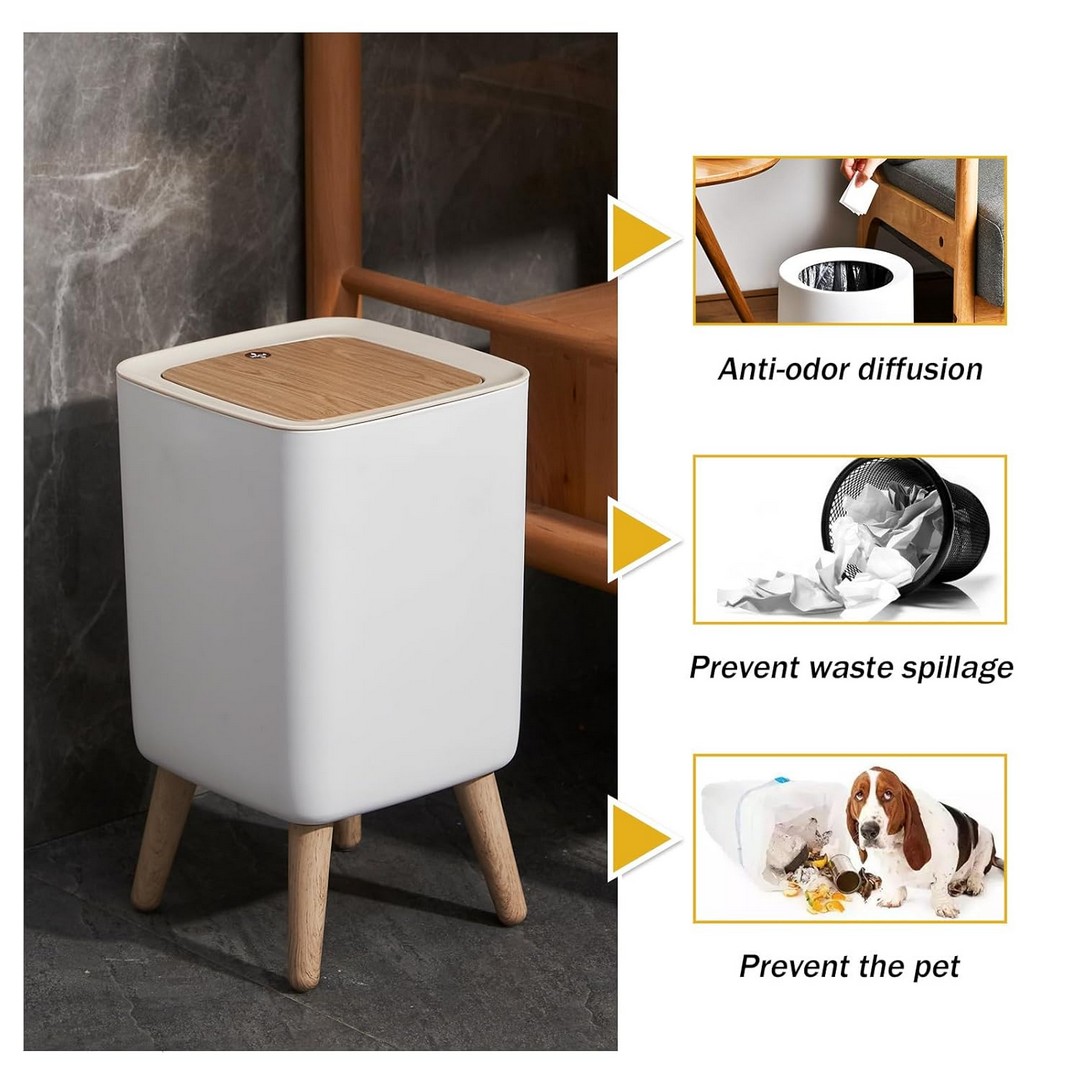 سلة مهملات بغطاء - 6.8 لتر - بيج